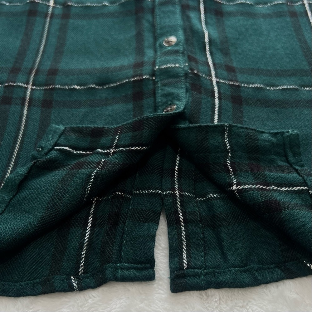 NEW Maurices Plaid Button Up Shirt Button Back Dark Green Silver 2 - Picture 14 of 17